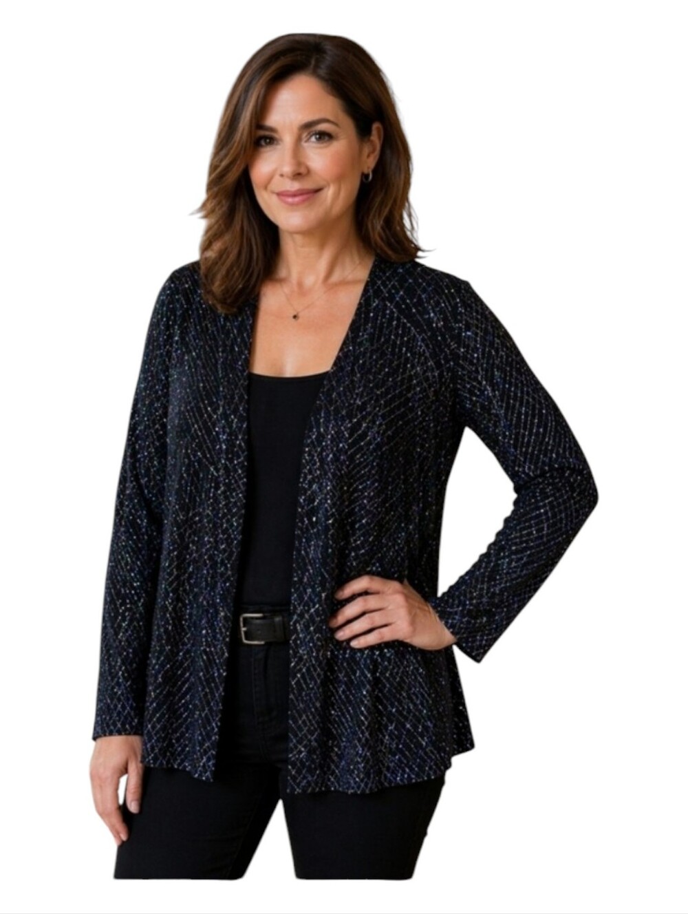 R & M Richards Vintage Black and Silver Sparkling Women's Cardigan Sz 16WP